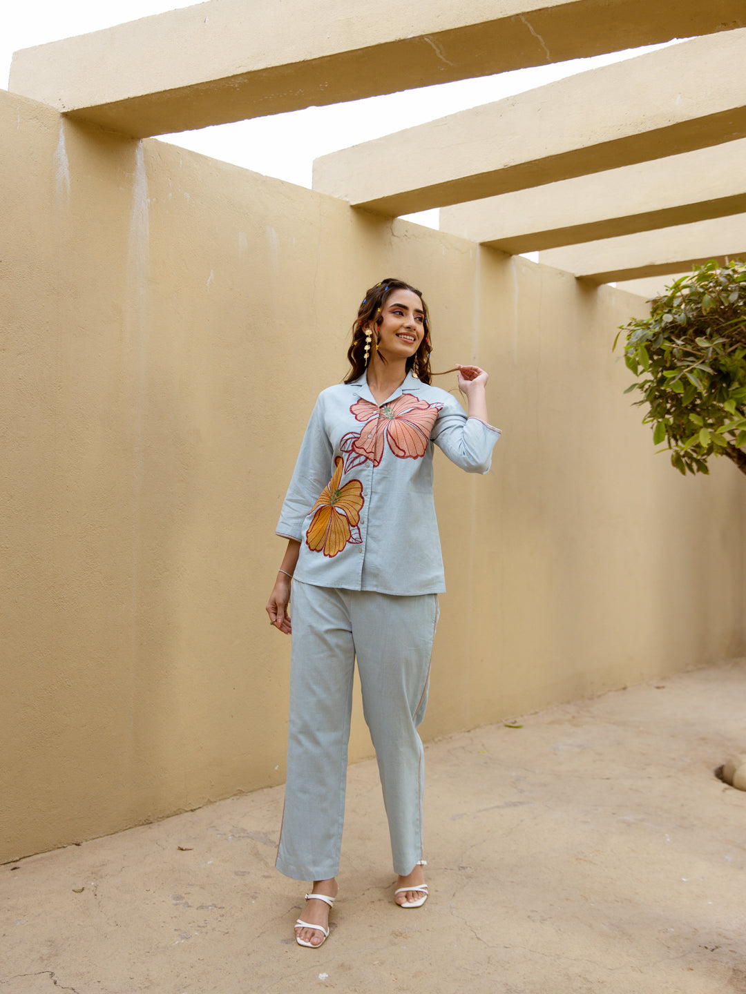 Nalynee Sky Blue  Embroidery Co-ord set