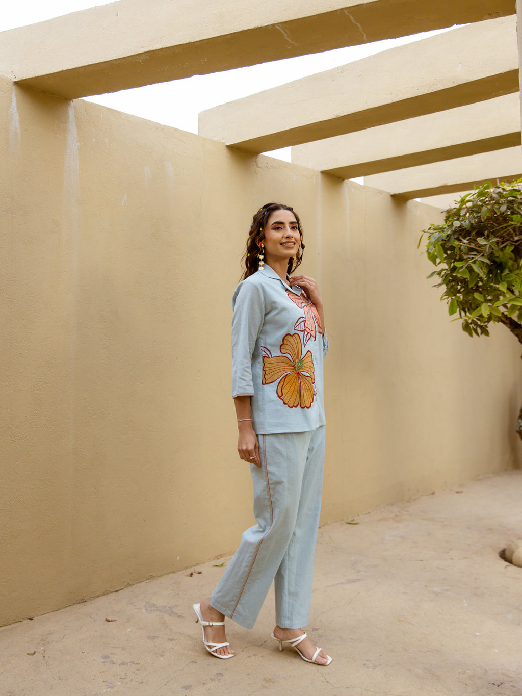 Nalynee Sky Blue  Embroidery Co-ord set