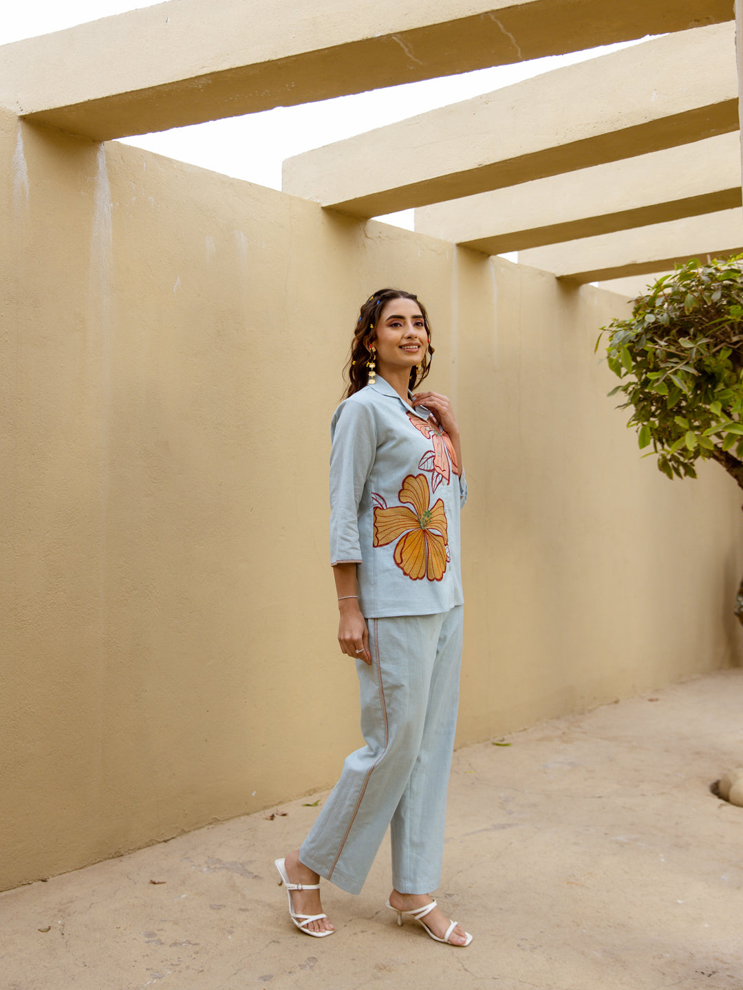 Nalynee Sky Blue  Embroidery Co-ord set