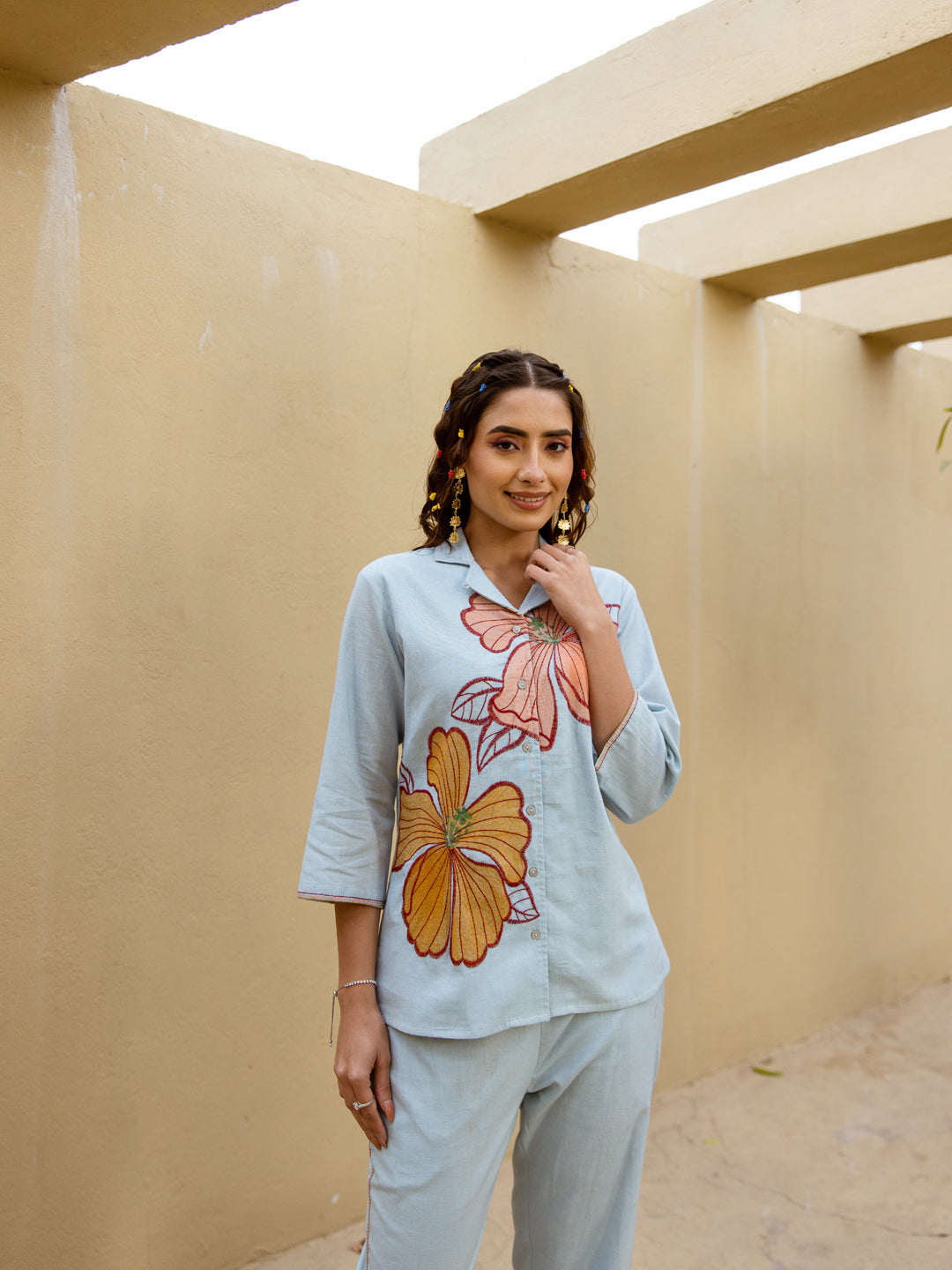 Nalynee Sky Blue  Embroidery Co-ord set