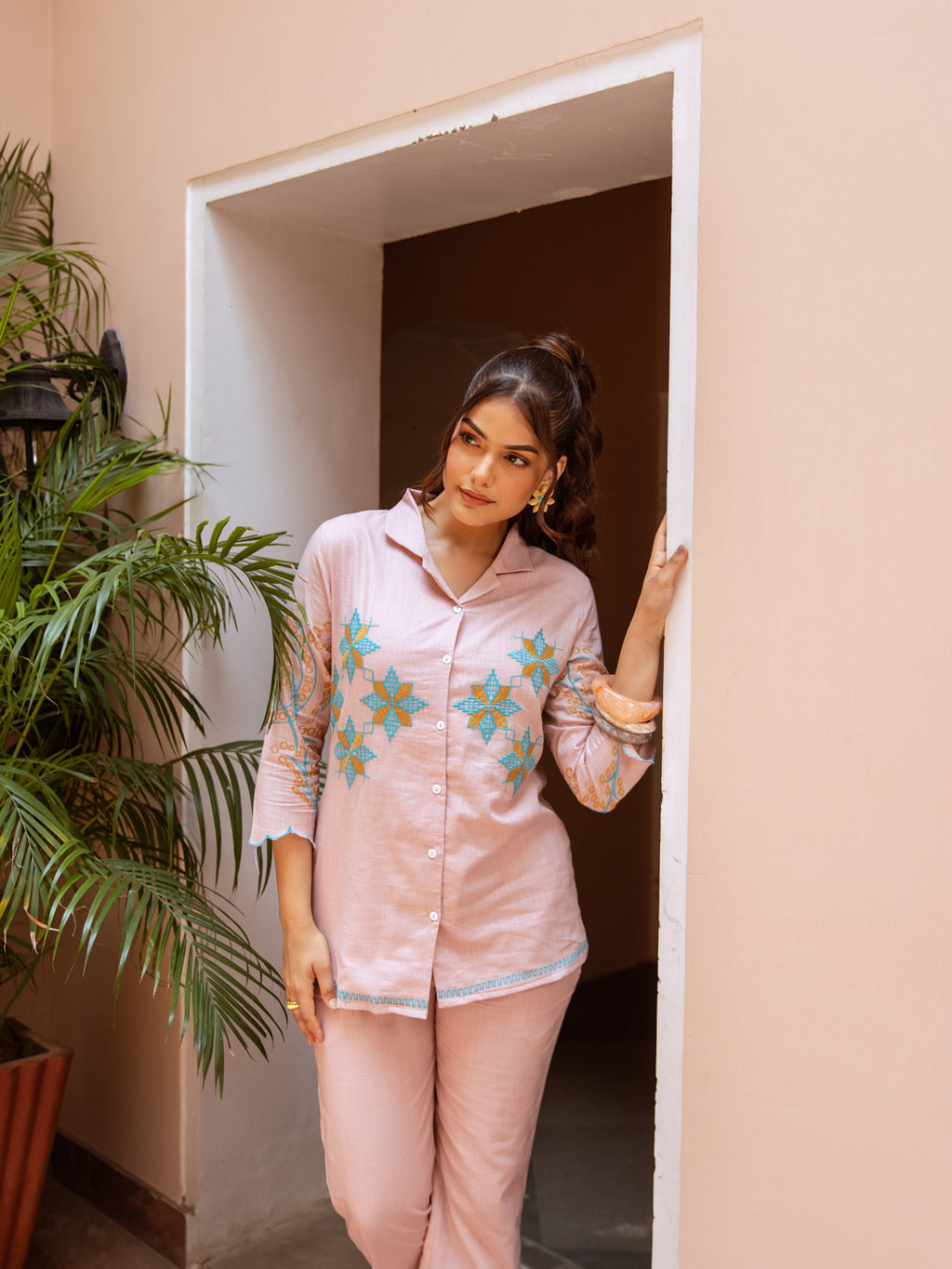 Nagma Pink Embroidery Co-ord set