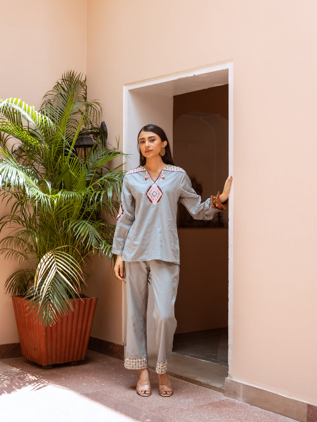 Hassle Grey Embroidery Co-ord set