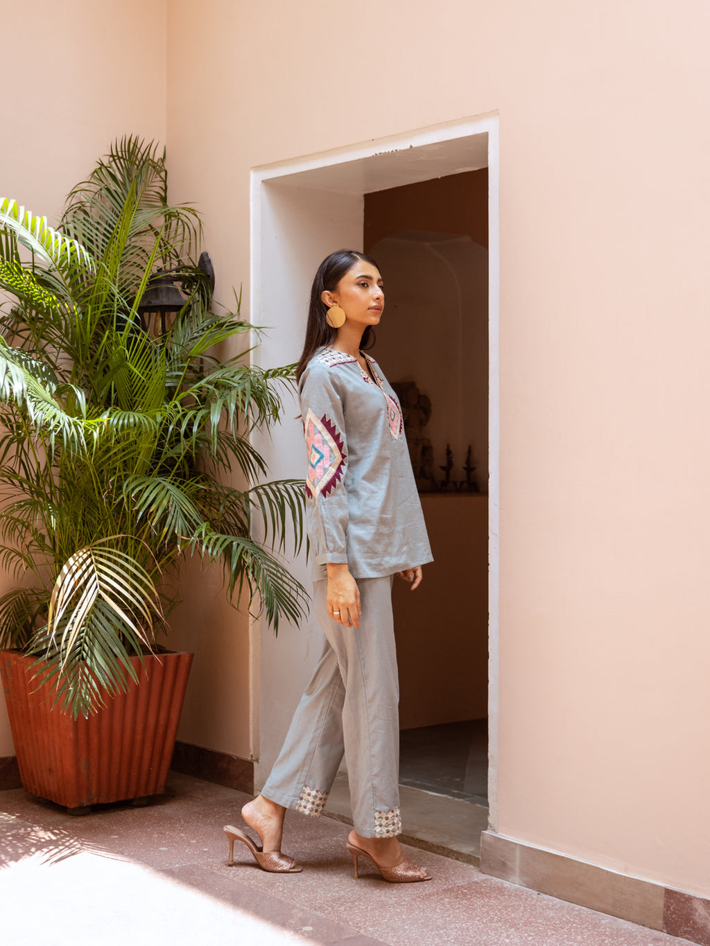 Hassle Grey Embroidery Co-ord set