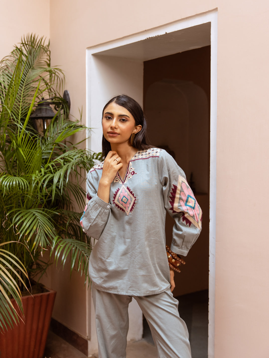 Hassle Grey Embroidery Co-ord set