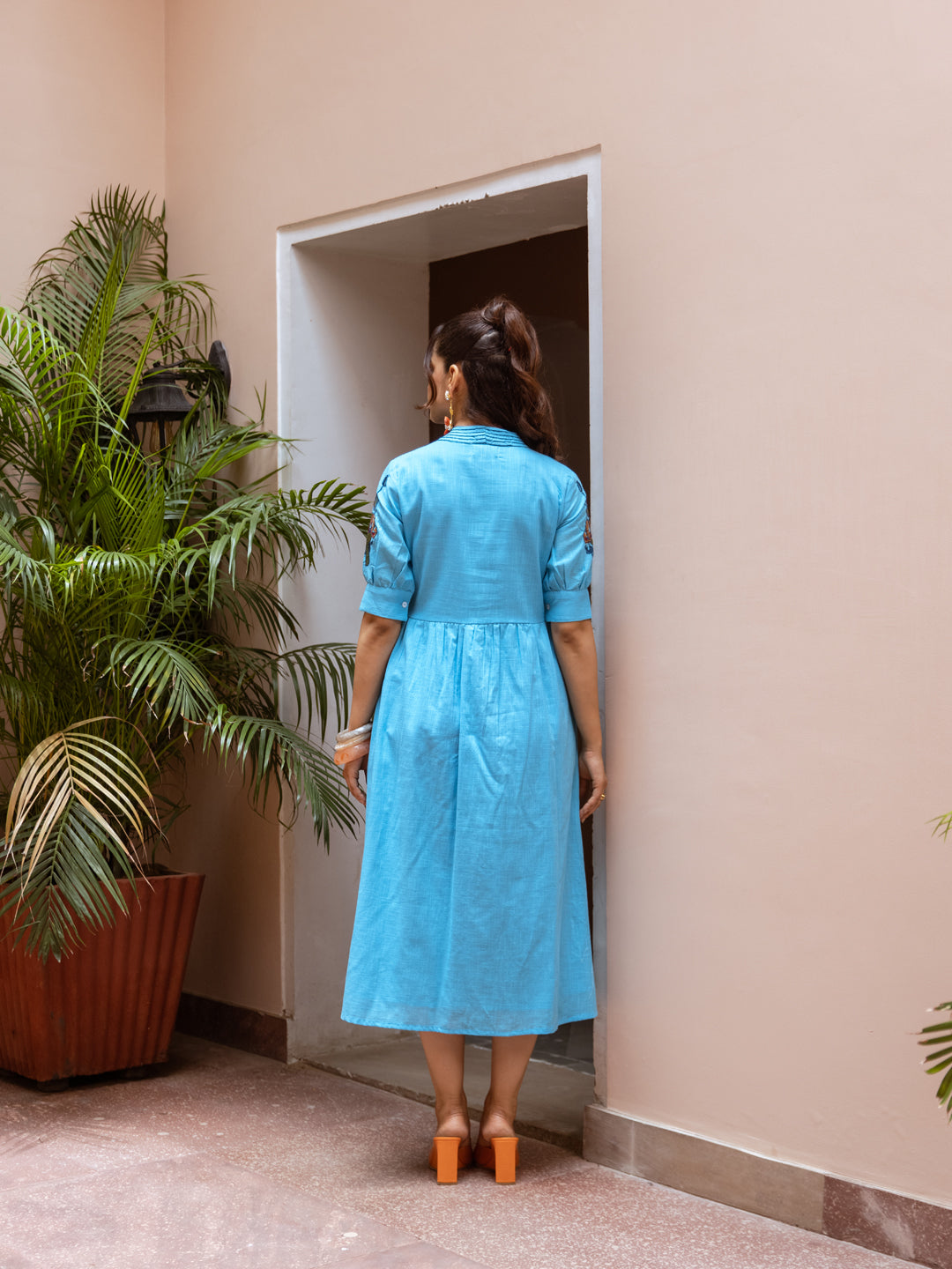 Ziya Sky Blue  Embroidery Dress