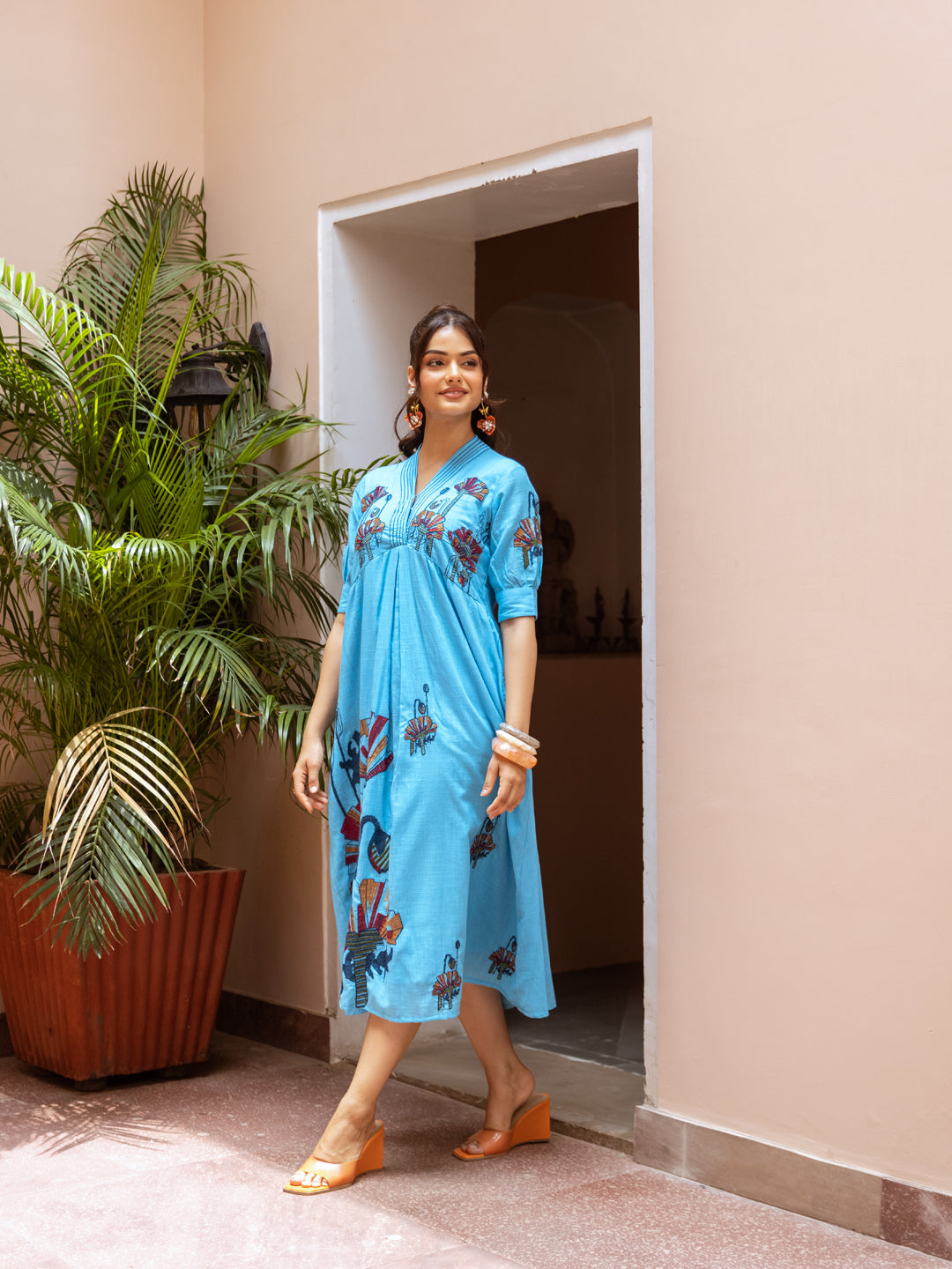Ziya Sky Blue  Embroidery Dress