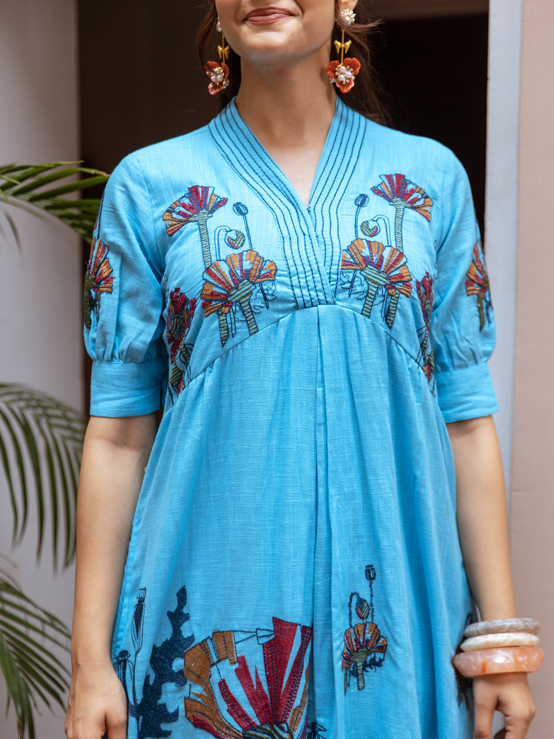 Ziya Sky Blue  Embroidery Dress