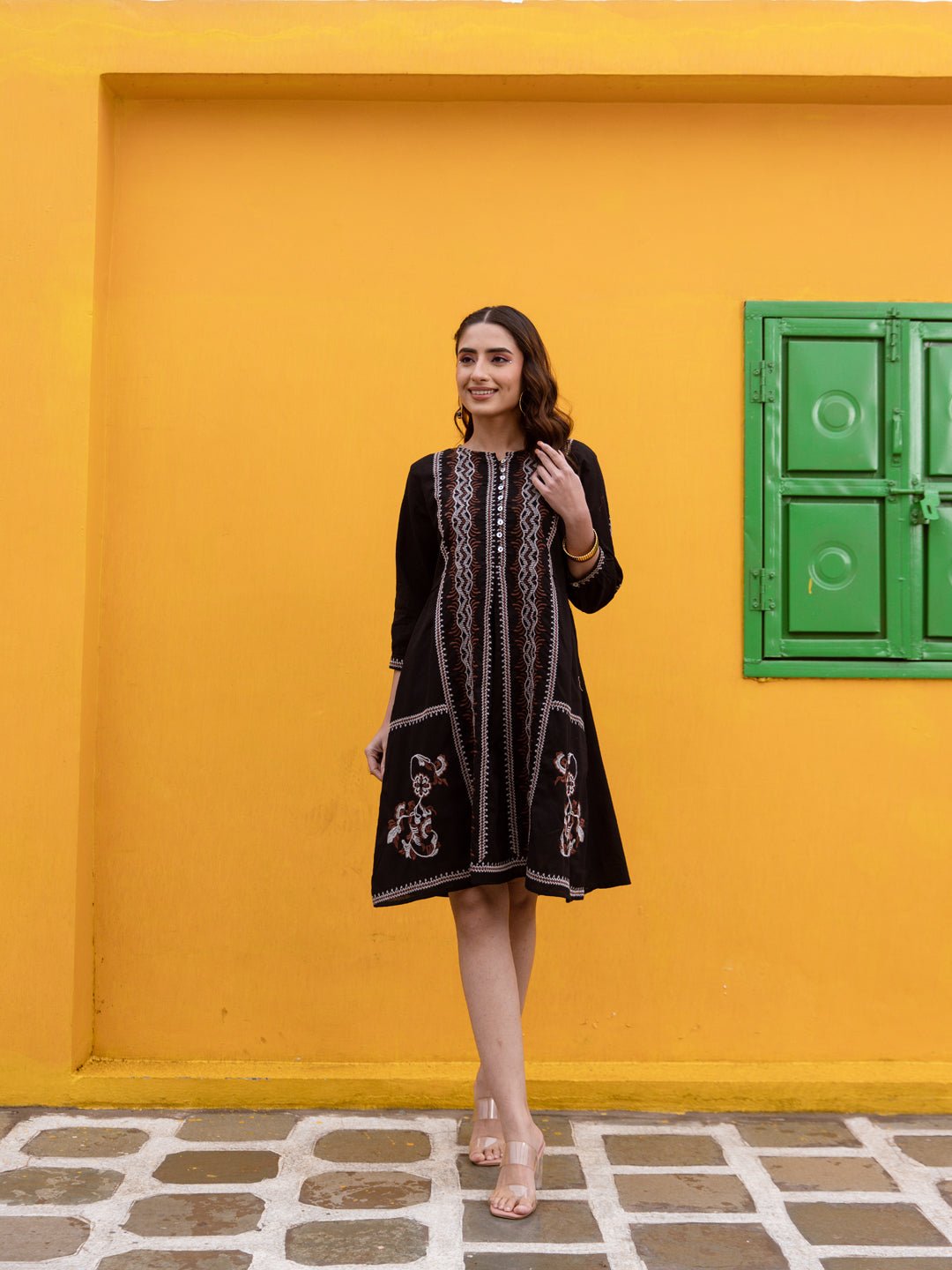 Enos Black Embroidery Dress