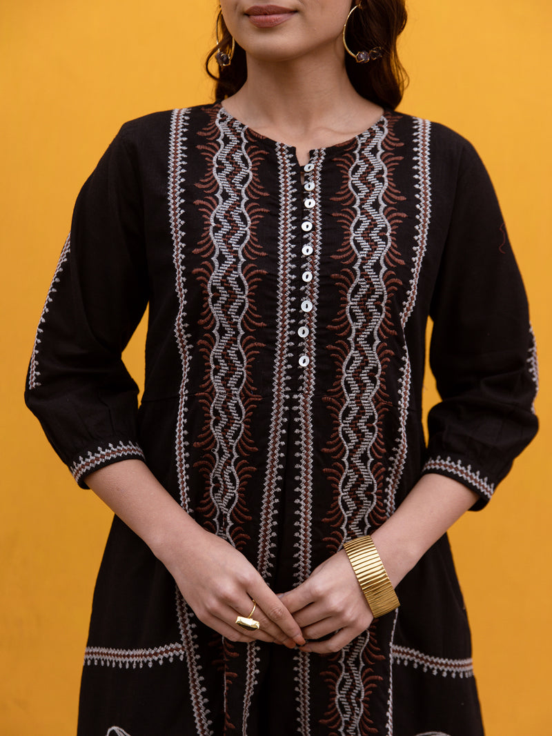 Enos black embroidery dress