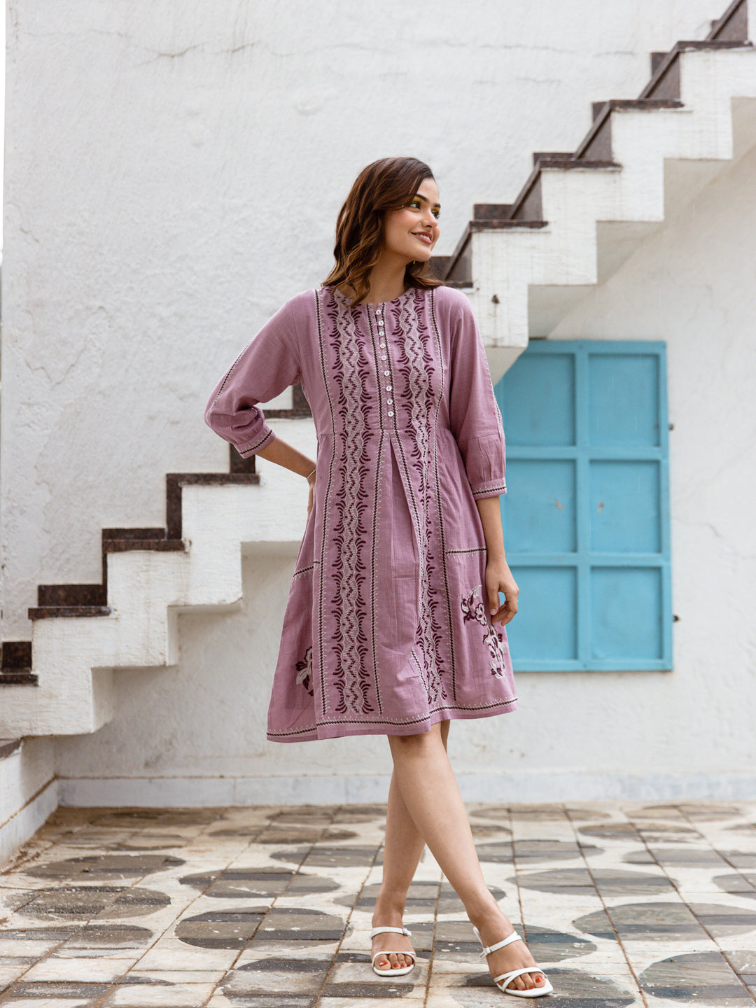 Enos Pink  Embroidery Dress