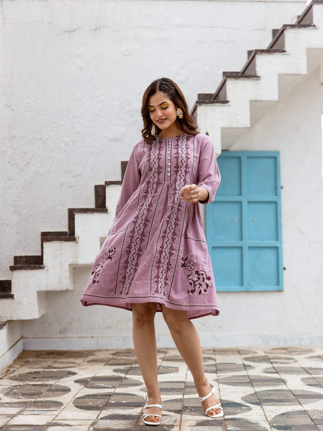 Enos pink embroidery dress