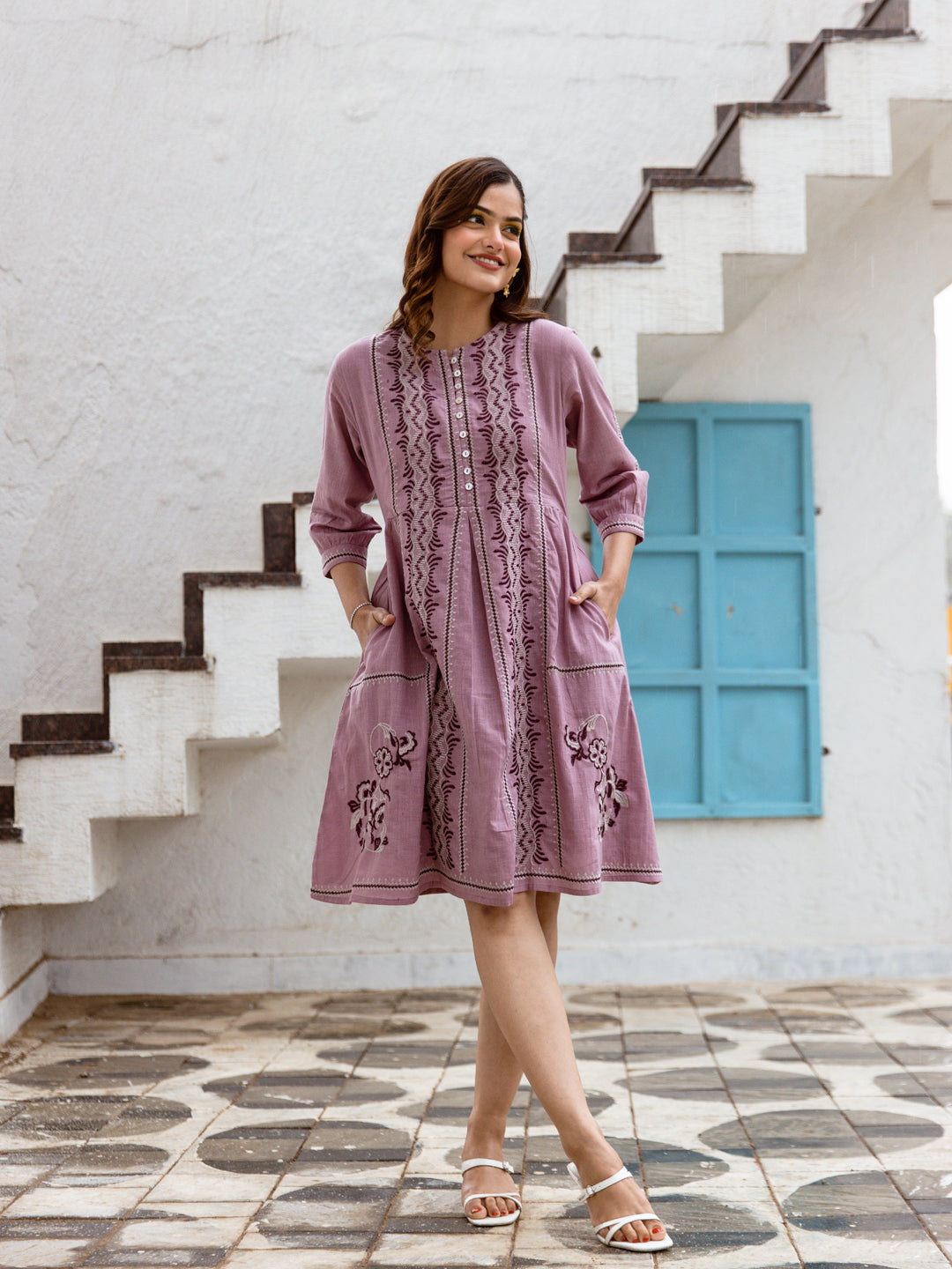 Enos Pink  Embroidery Dress