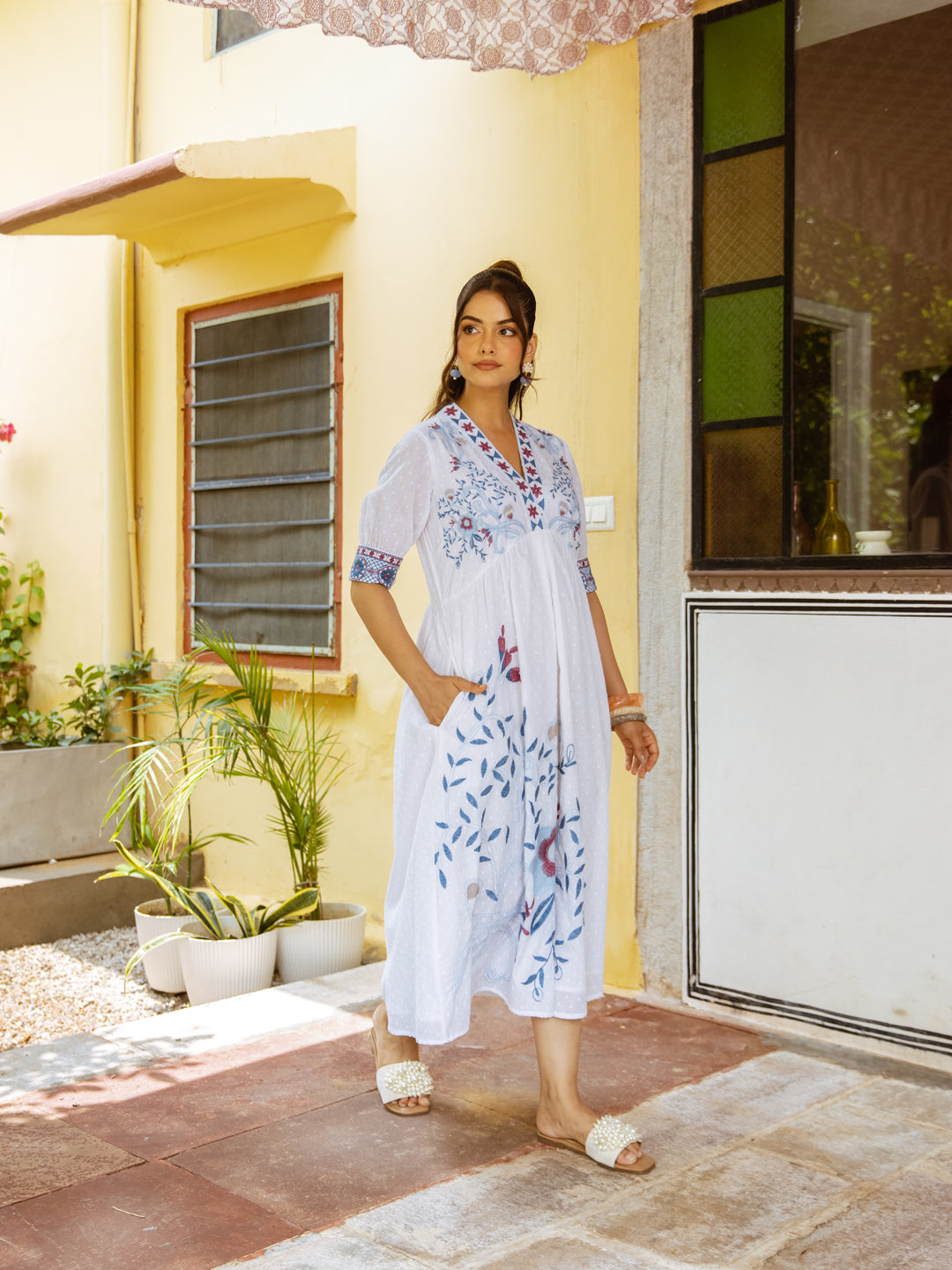 Ayaan White Embroidery Dress