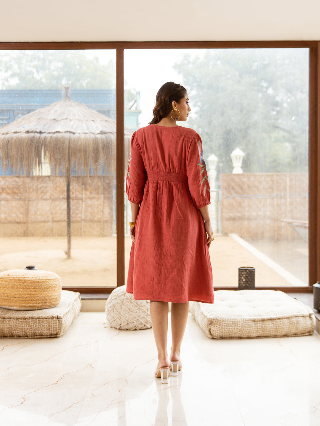 Solomon Maroon Embroidery Dress