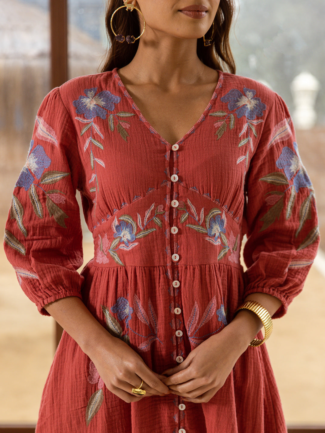 Solomon Maroon Embroidery Dress