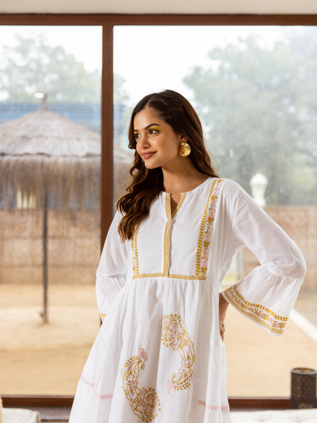 Blue Star White Embroidery Dress