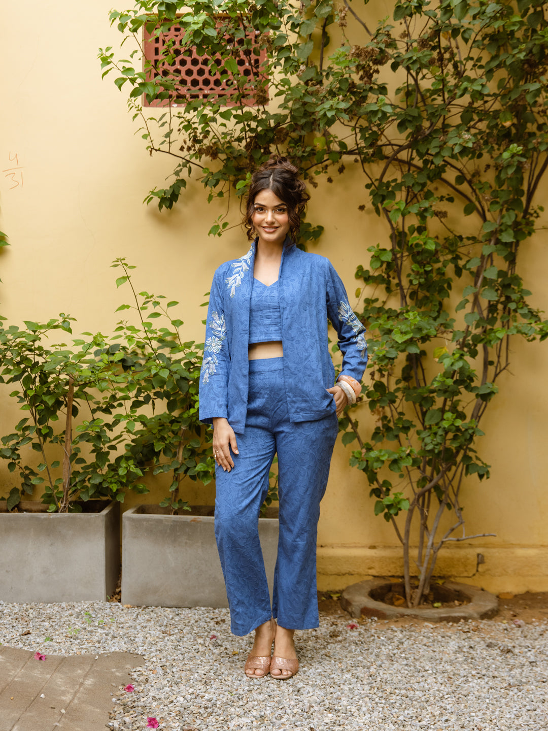 Blazzer Blue Embroidery Co-ord Set
