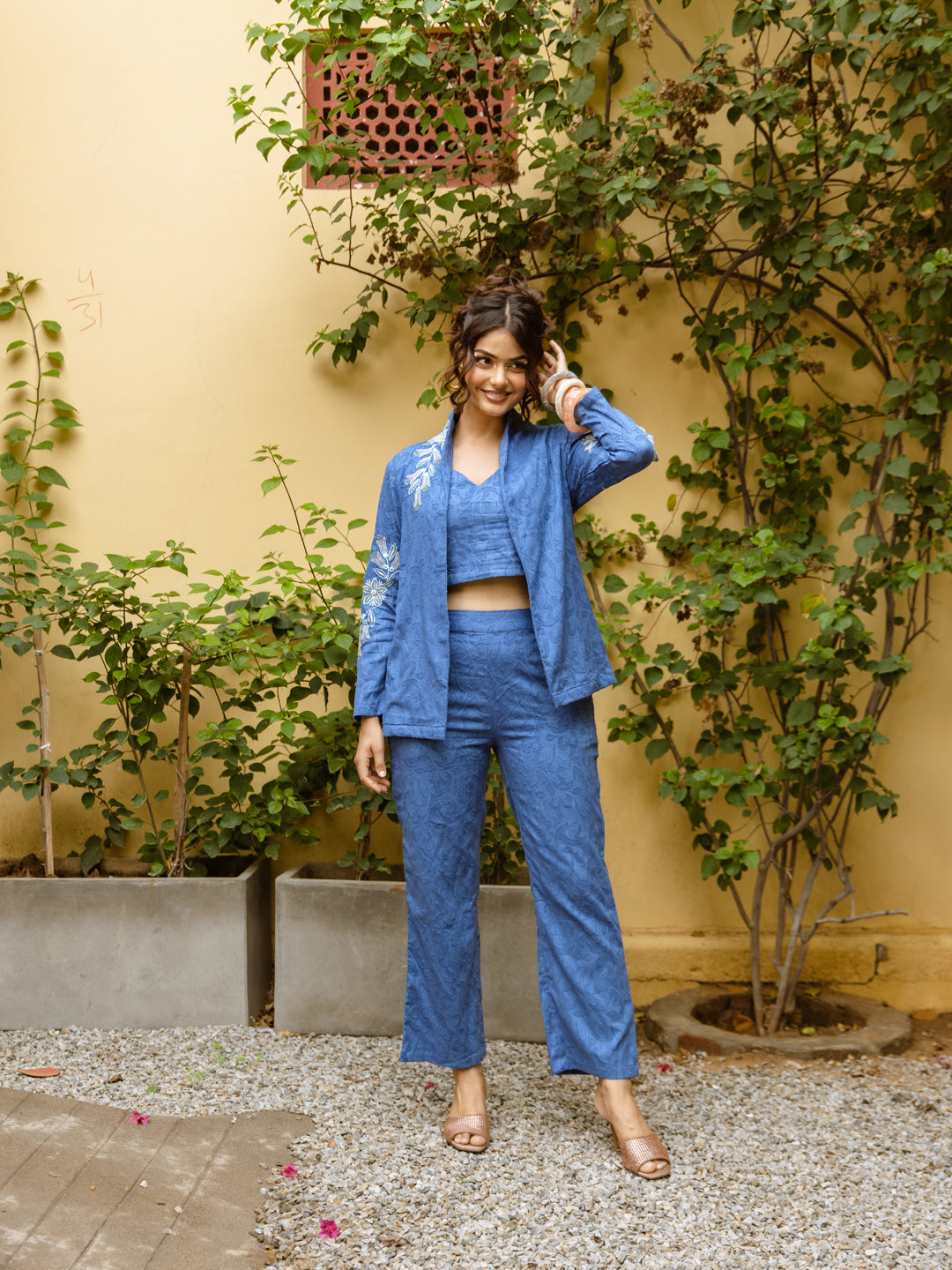 Blazzer Blue Embroidery Co-ord Set
