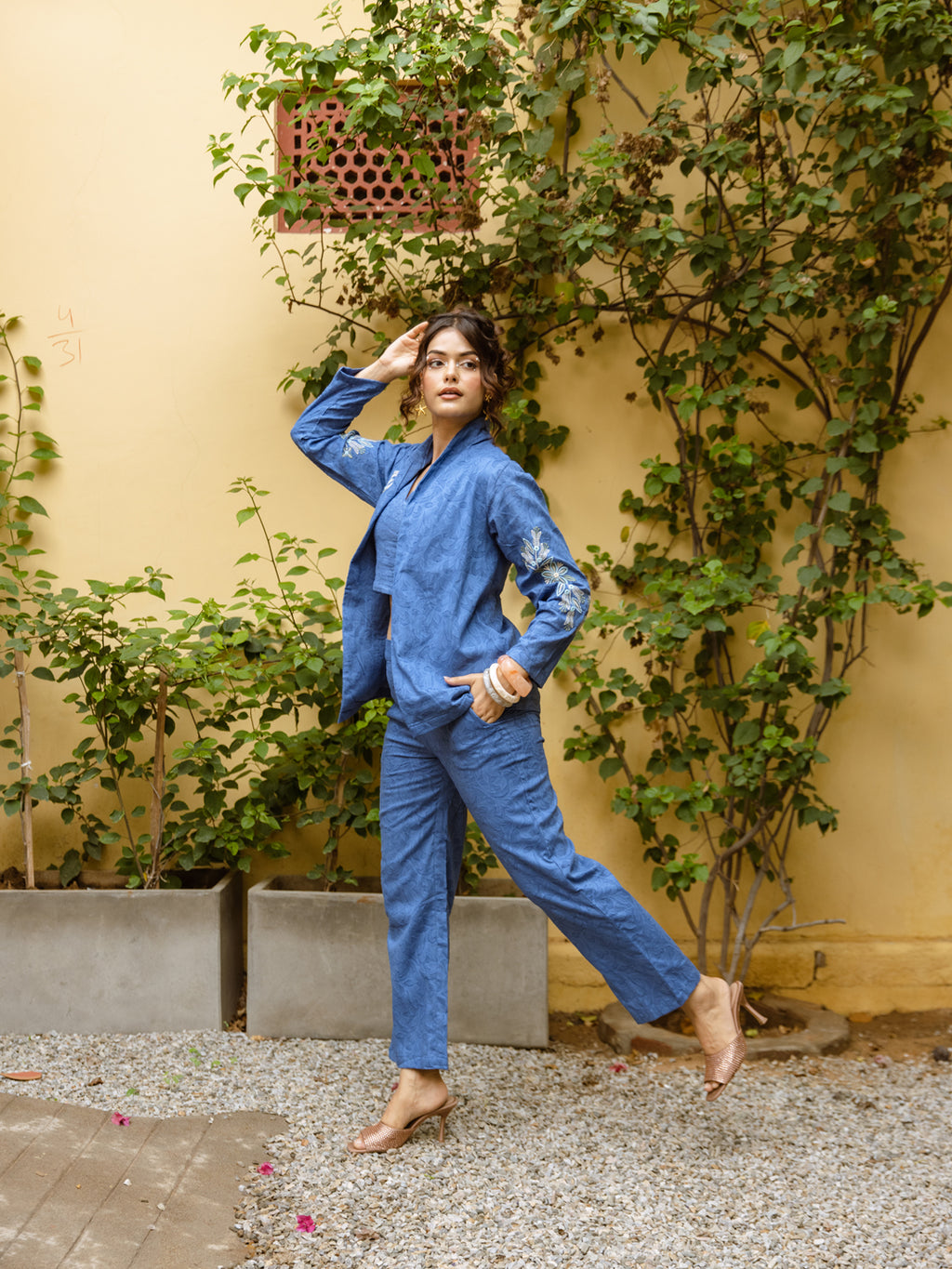 Blazzer Blue Embroidery Co-ord Set