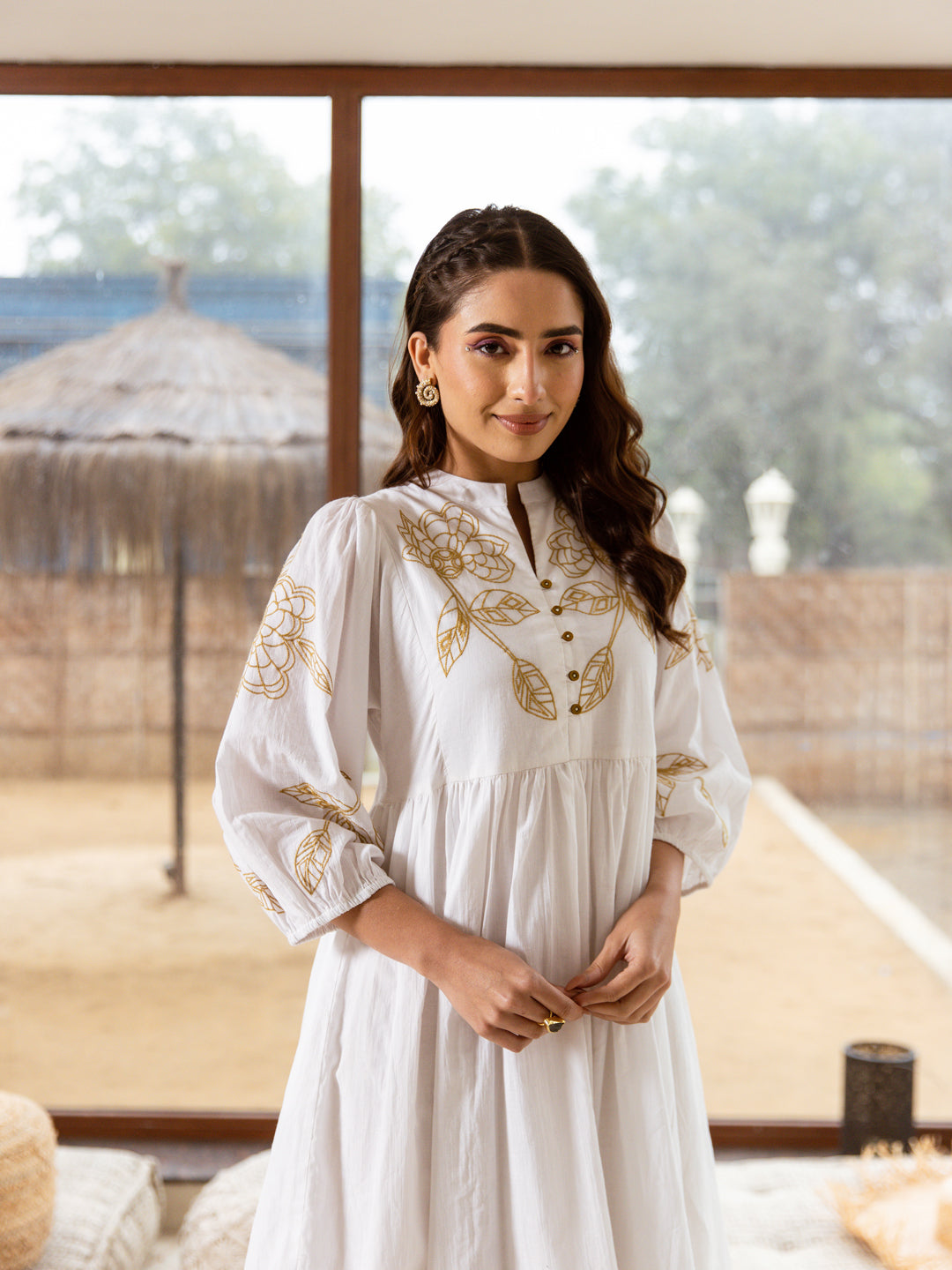 Smart White Embroidery Dress
