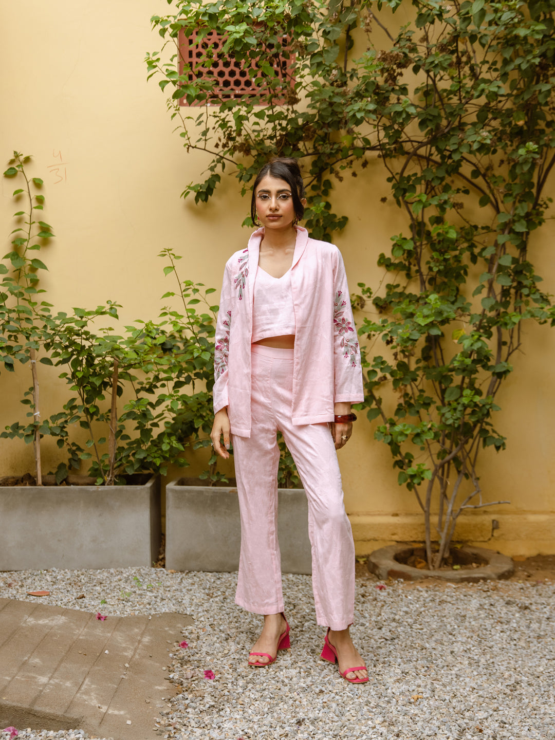 Blazzer Pink Embroidery Co-ord Set