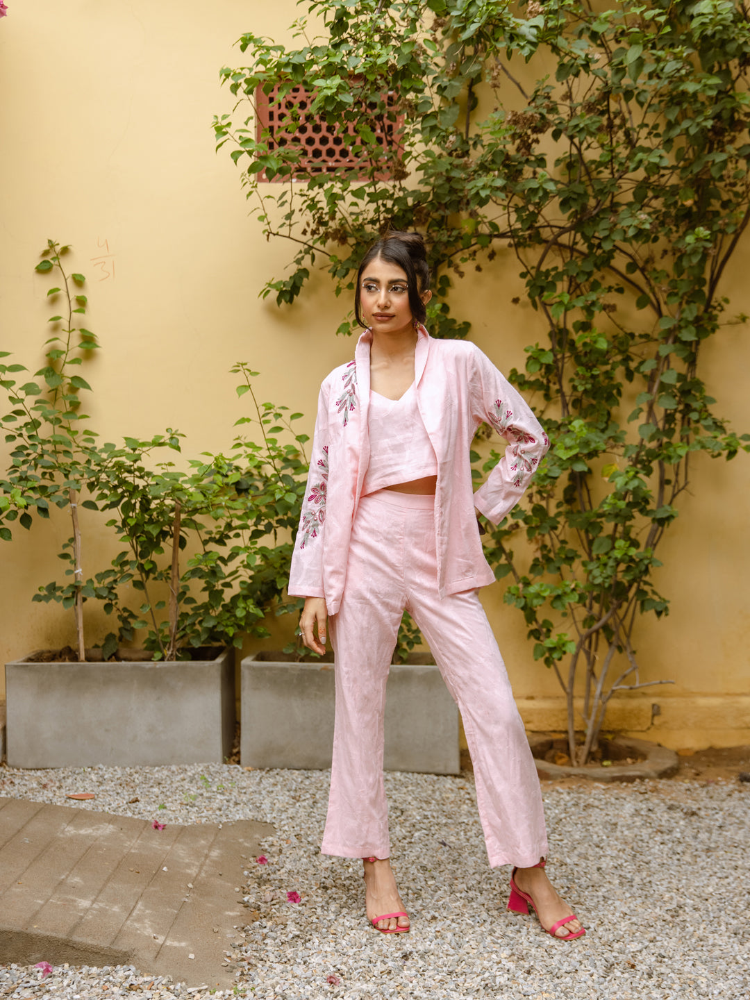 Blazzer Pink Embroidery Co-ord Set