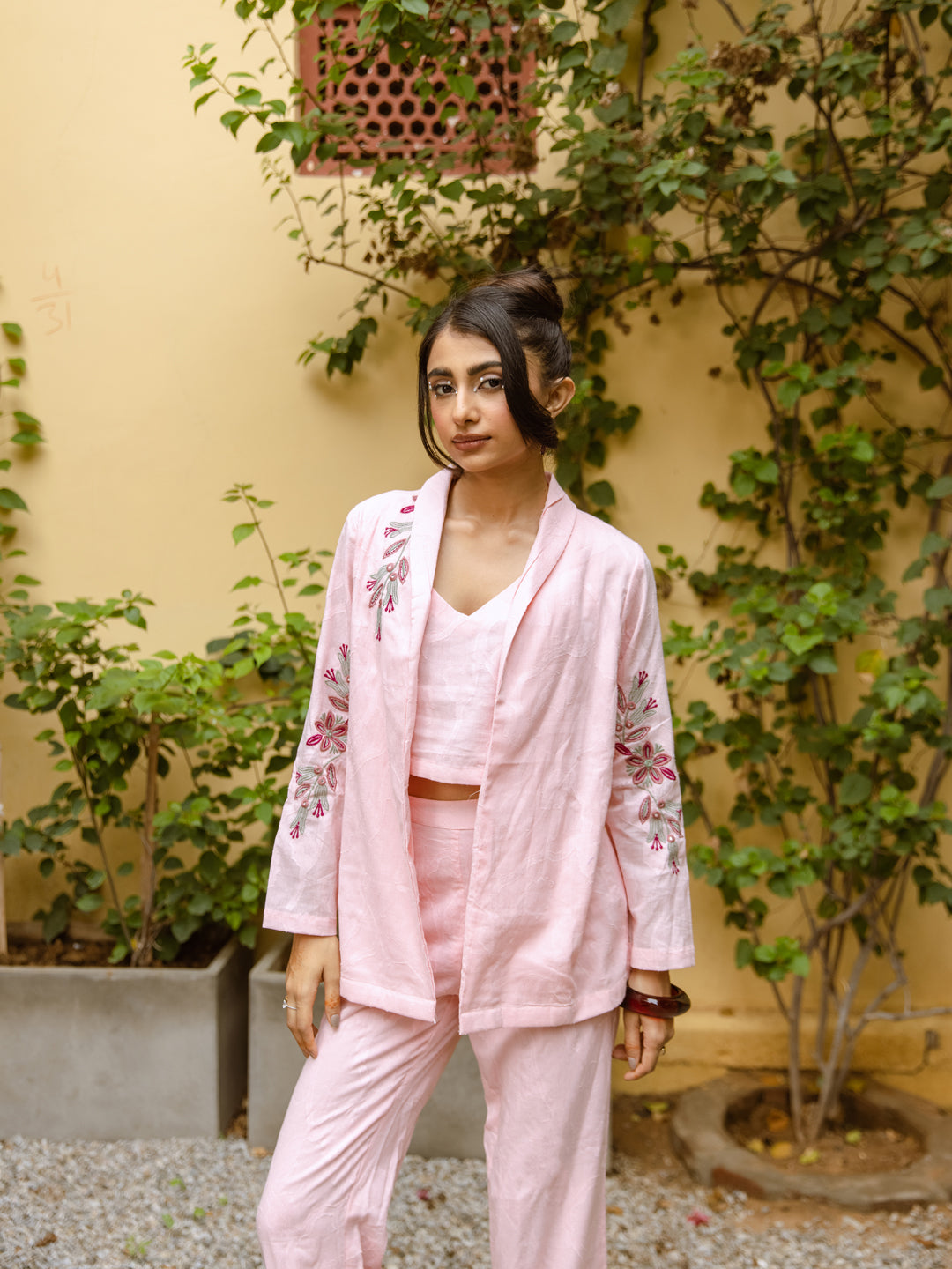 Blazzer Pink Embroidery Co-ord Set