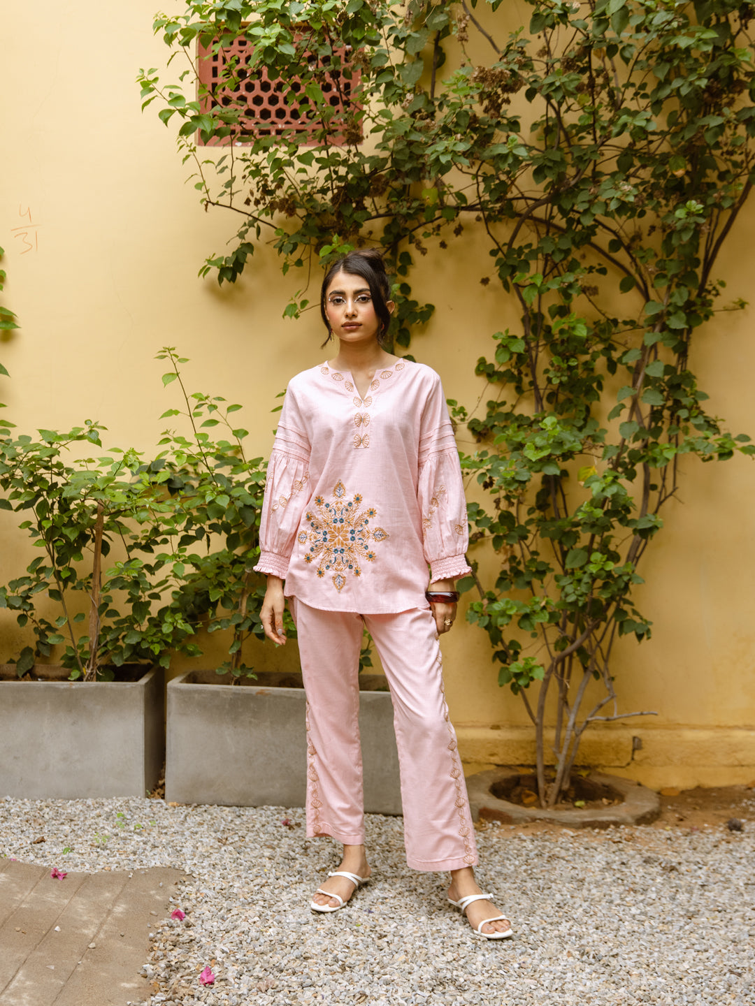 Harpper Pink  Embroidery Co-ord set