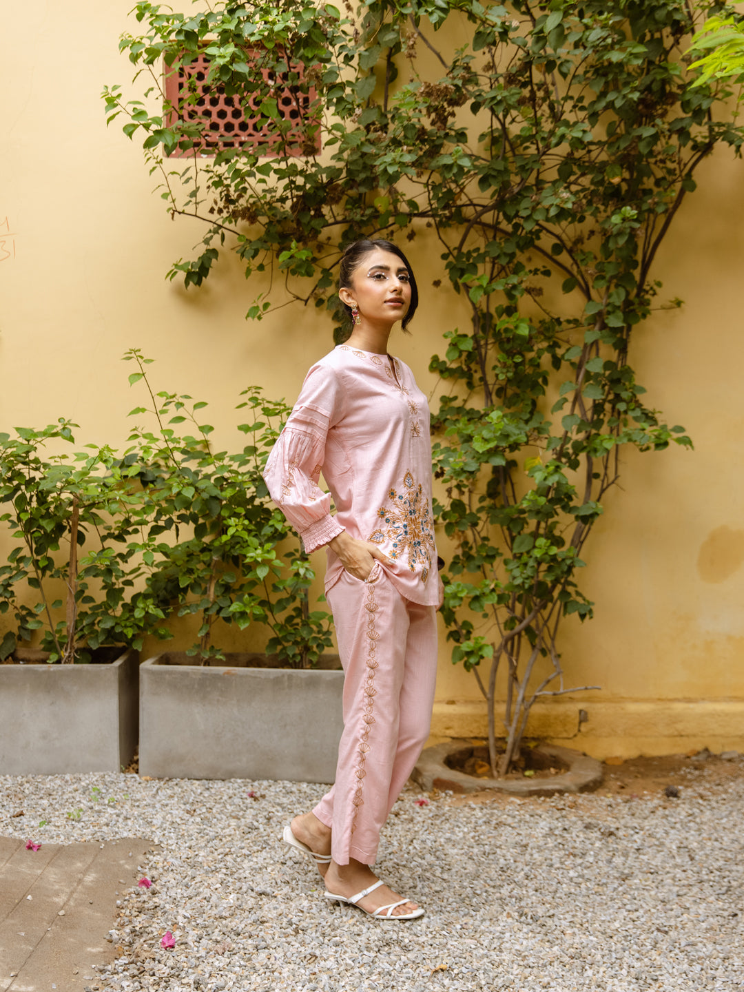 Harpper Pink  Embroidery Co-ord set