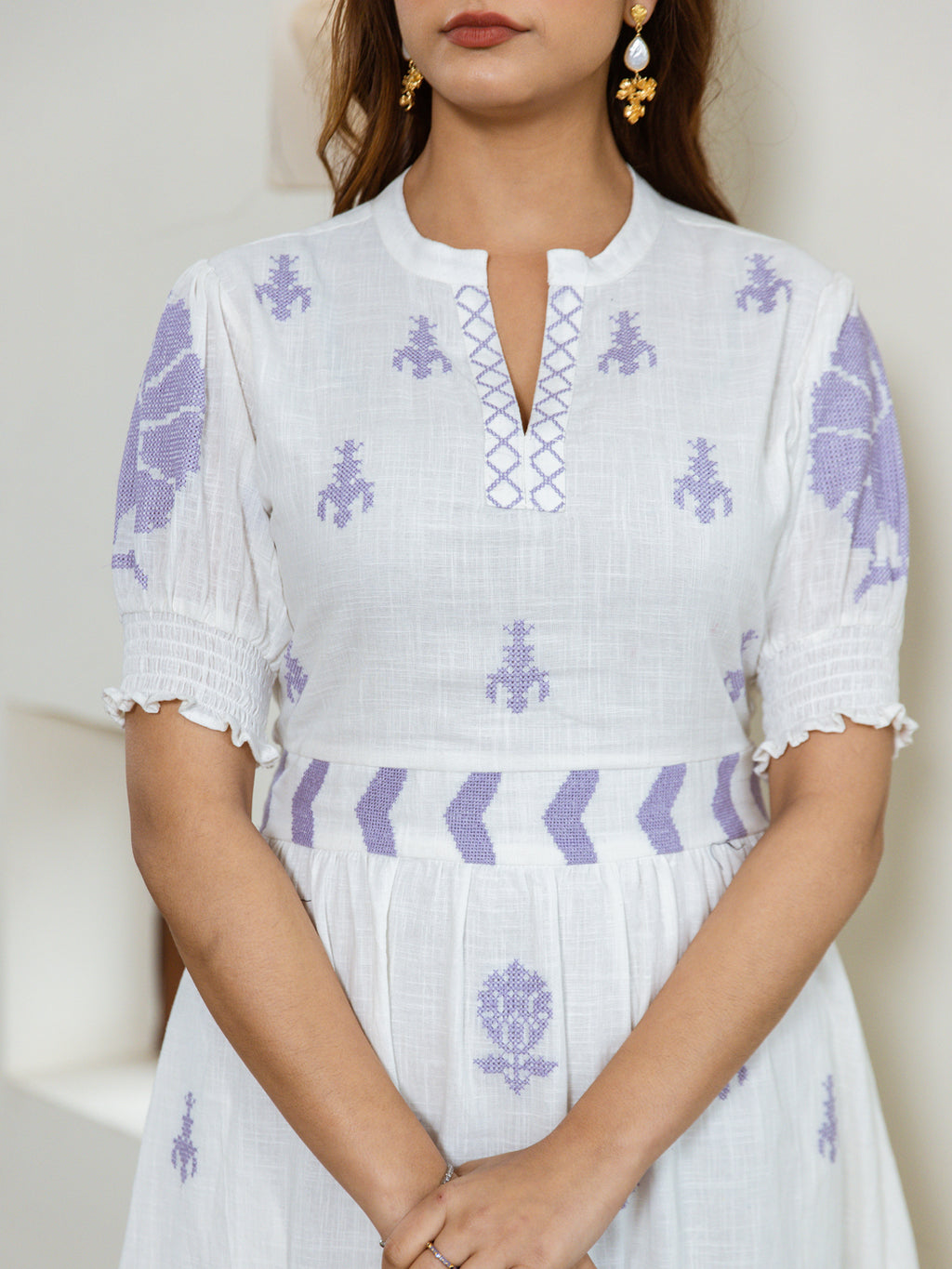 Autumn White Embroidery Dress