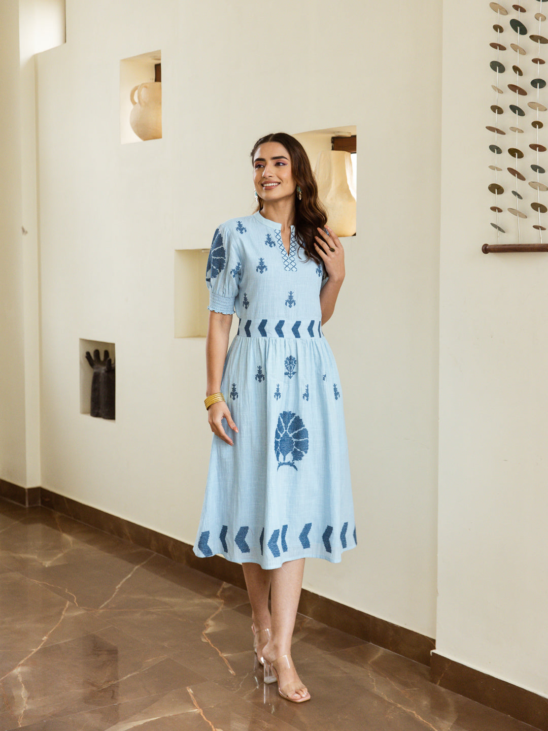 Autumn blue embroidery dress