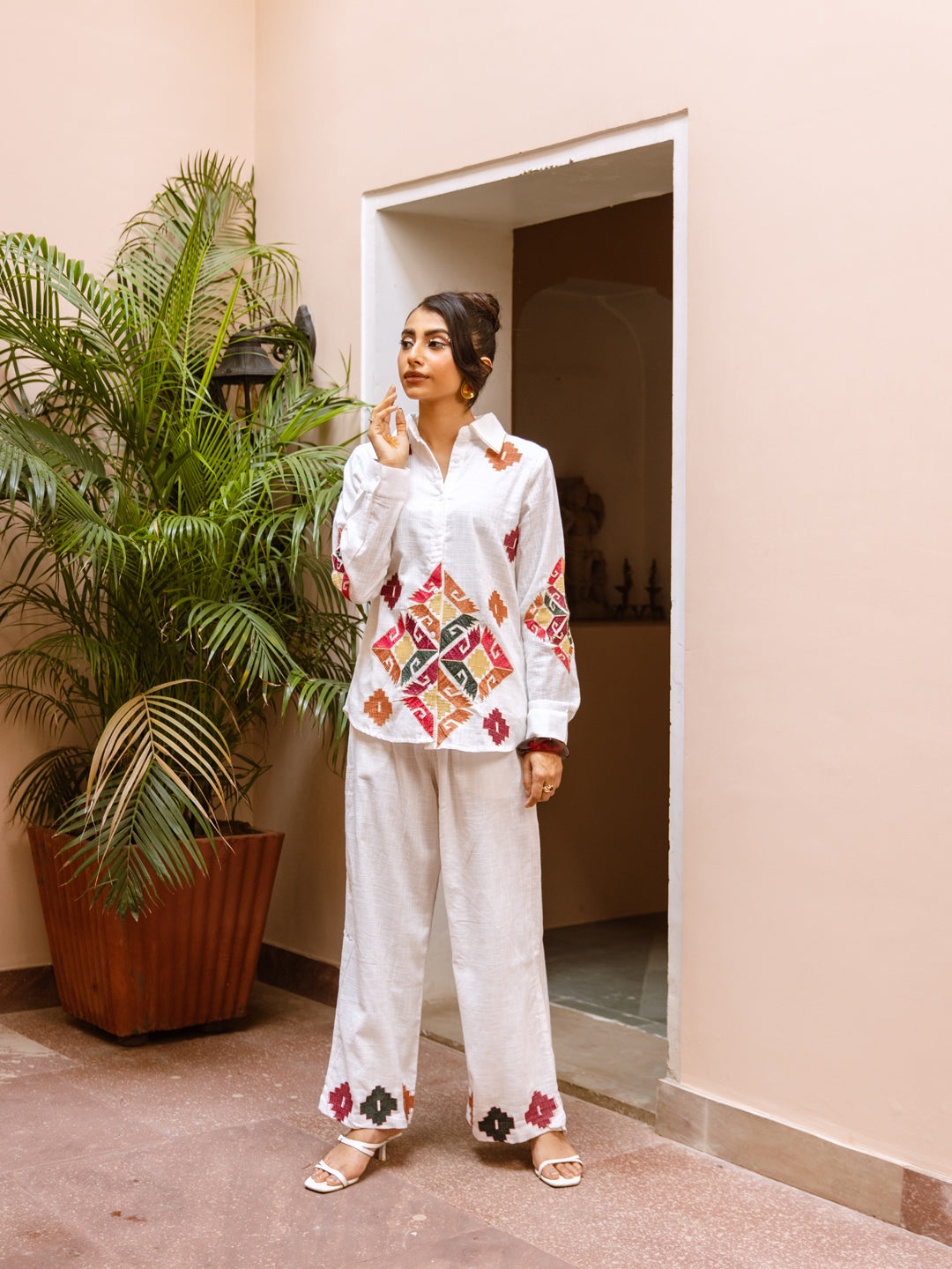 Leo White Embroidery Co-ord set