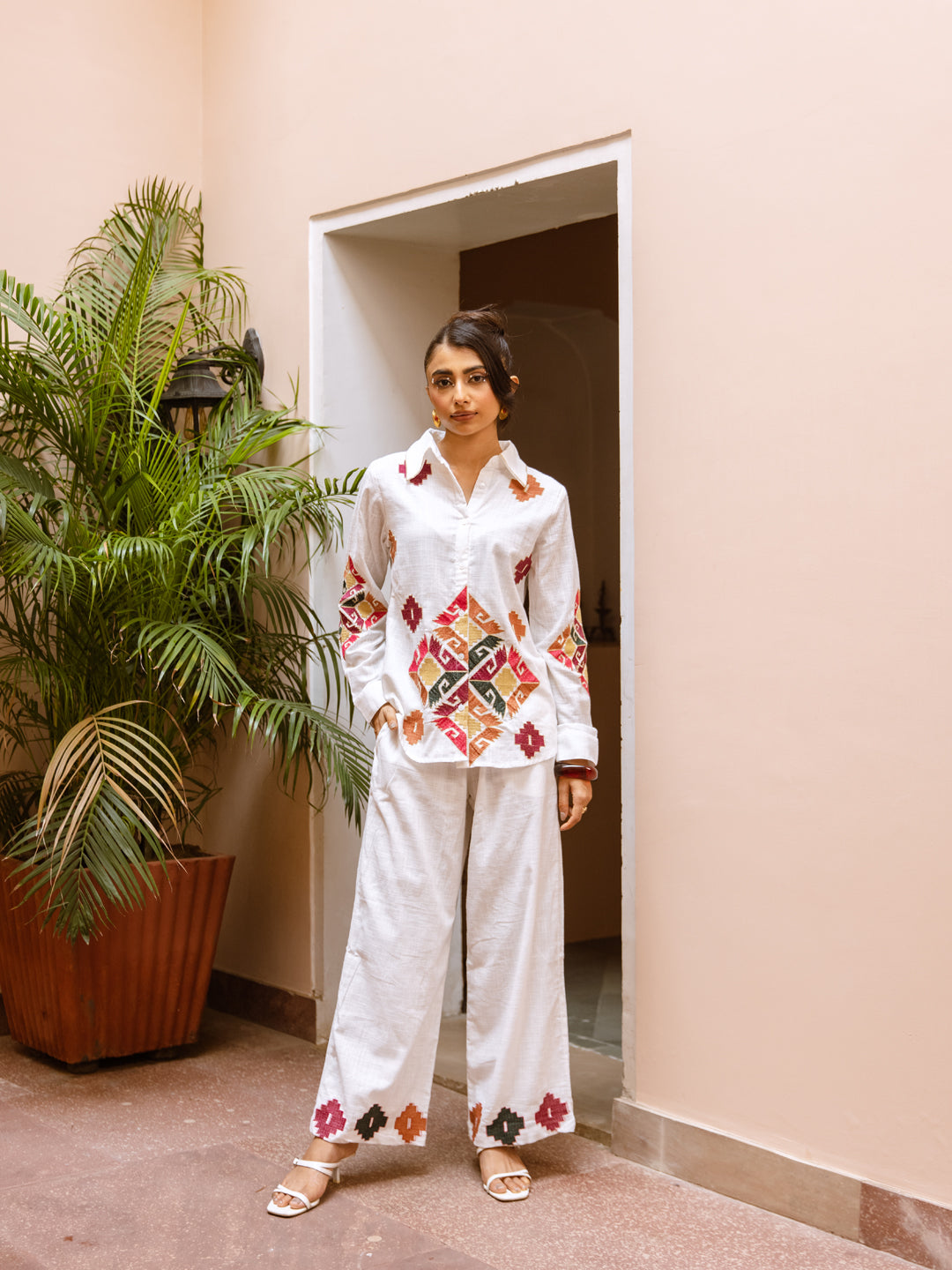 Leo White Embroidery Co-ord set