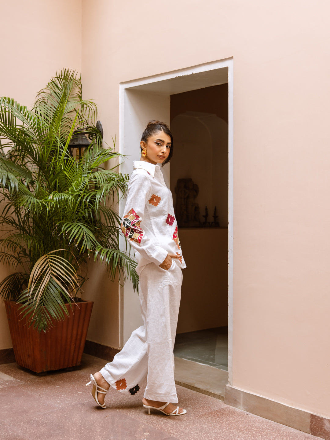 Leo White Embroidery Co-ord set