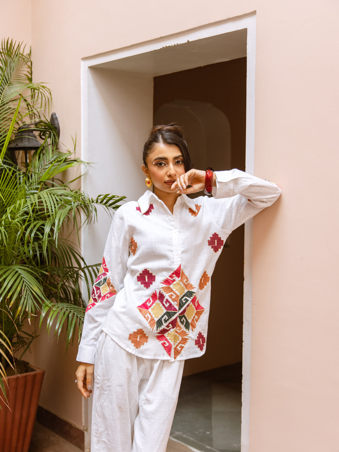 Leo White Embroidery Co-ord set