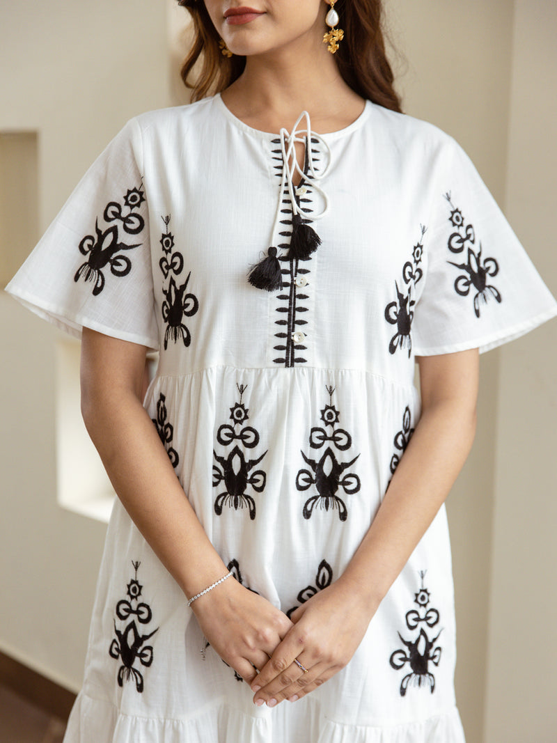 Indira white embroidery dress