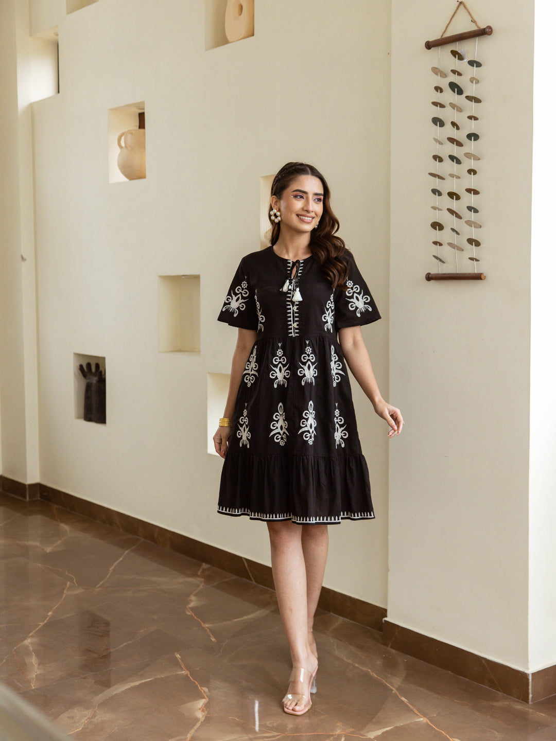 Indira black embroidery dress
