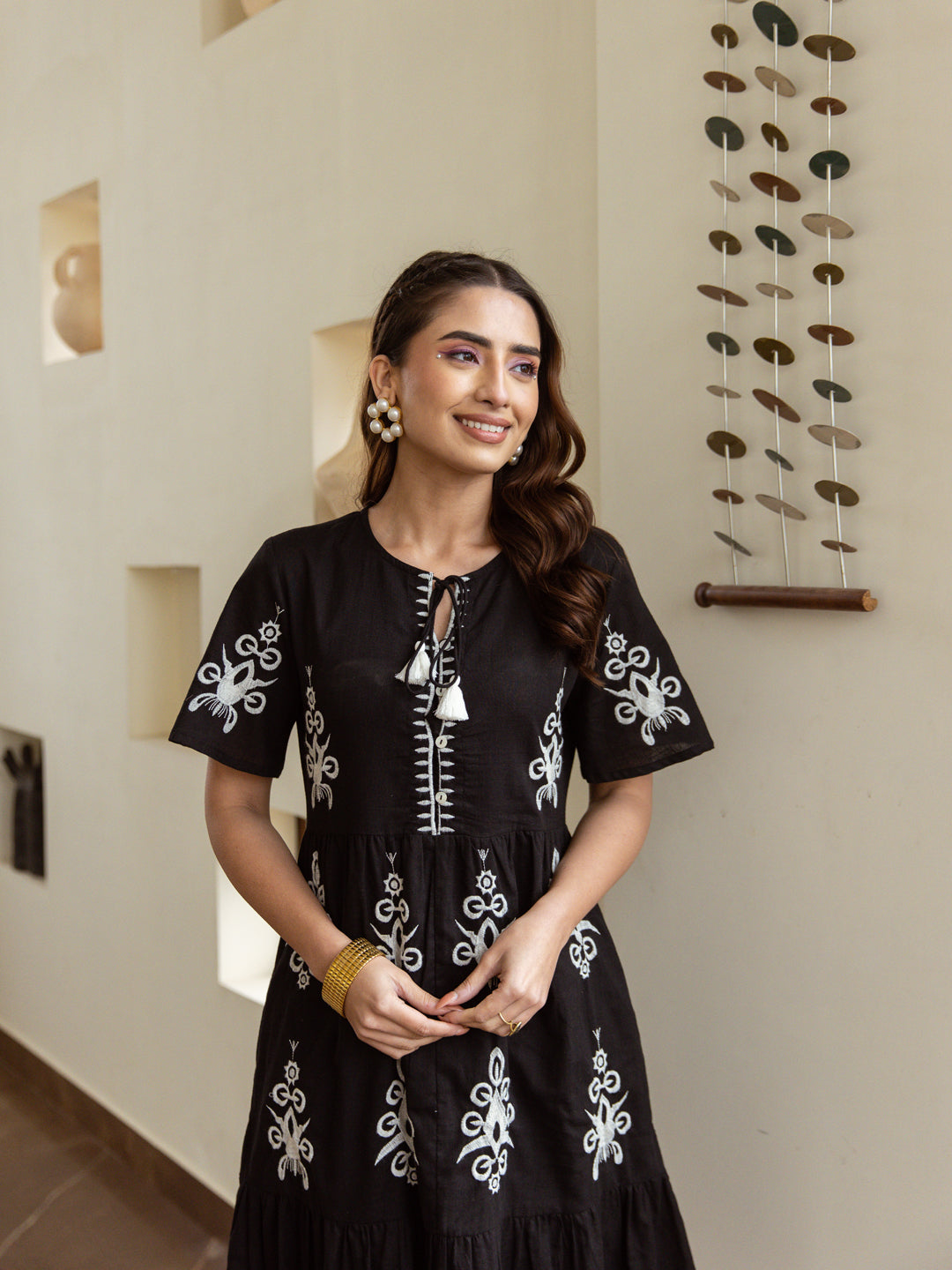 Indira black embroidery dress
