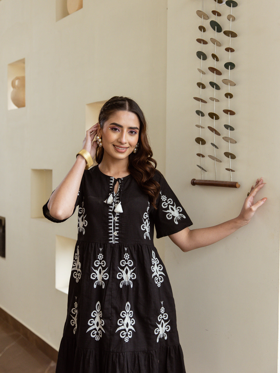 Indira black embroidery dress