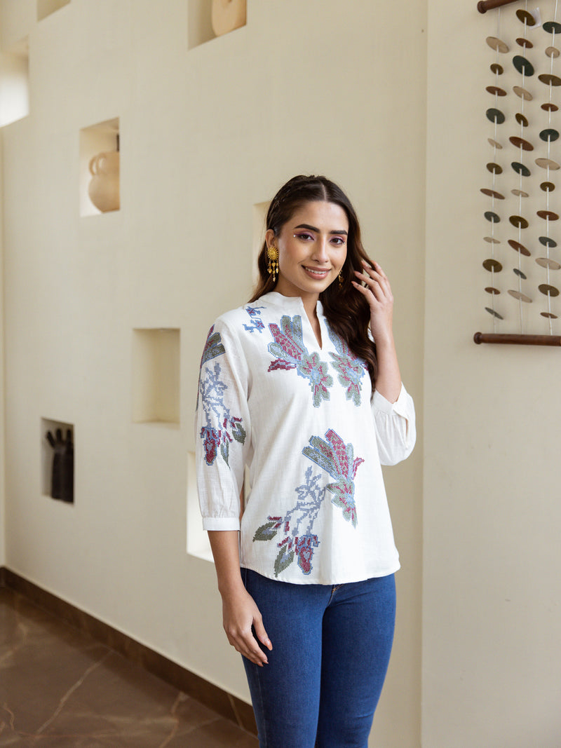 Hamsha white embroidery top