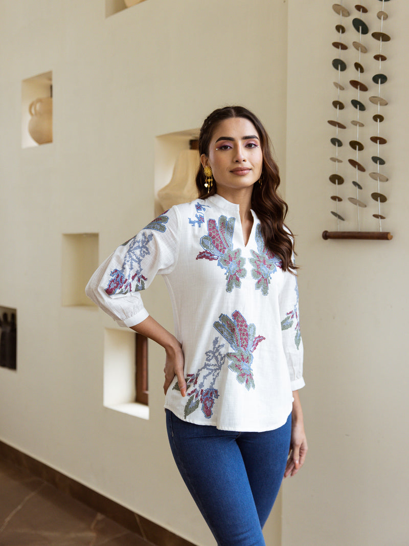Hamsha white embroidery top