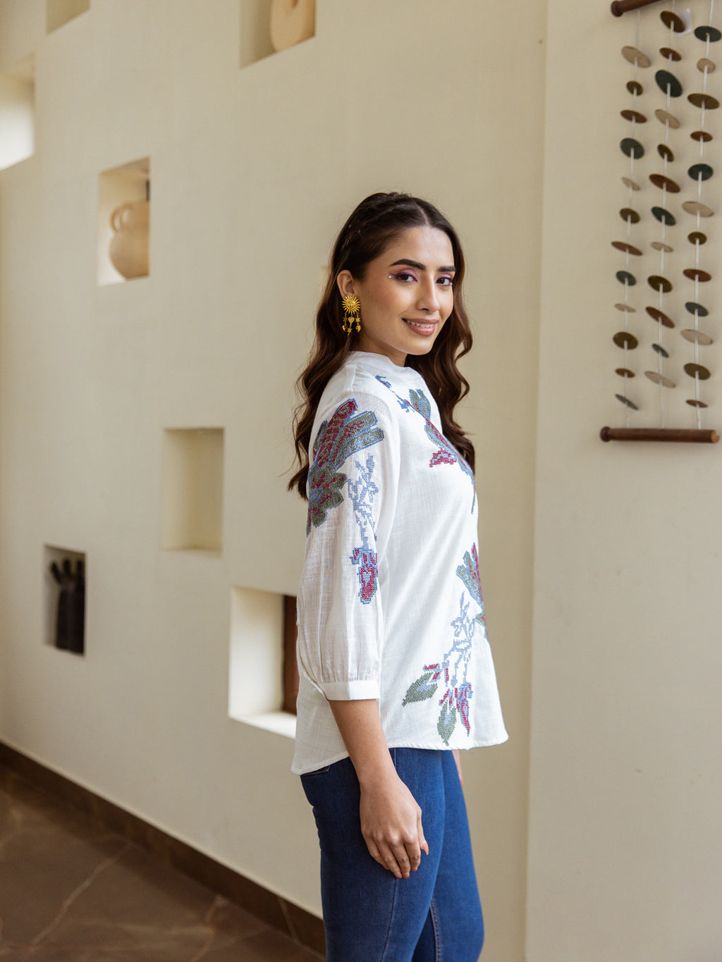 Hamsha White Embroidery Top