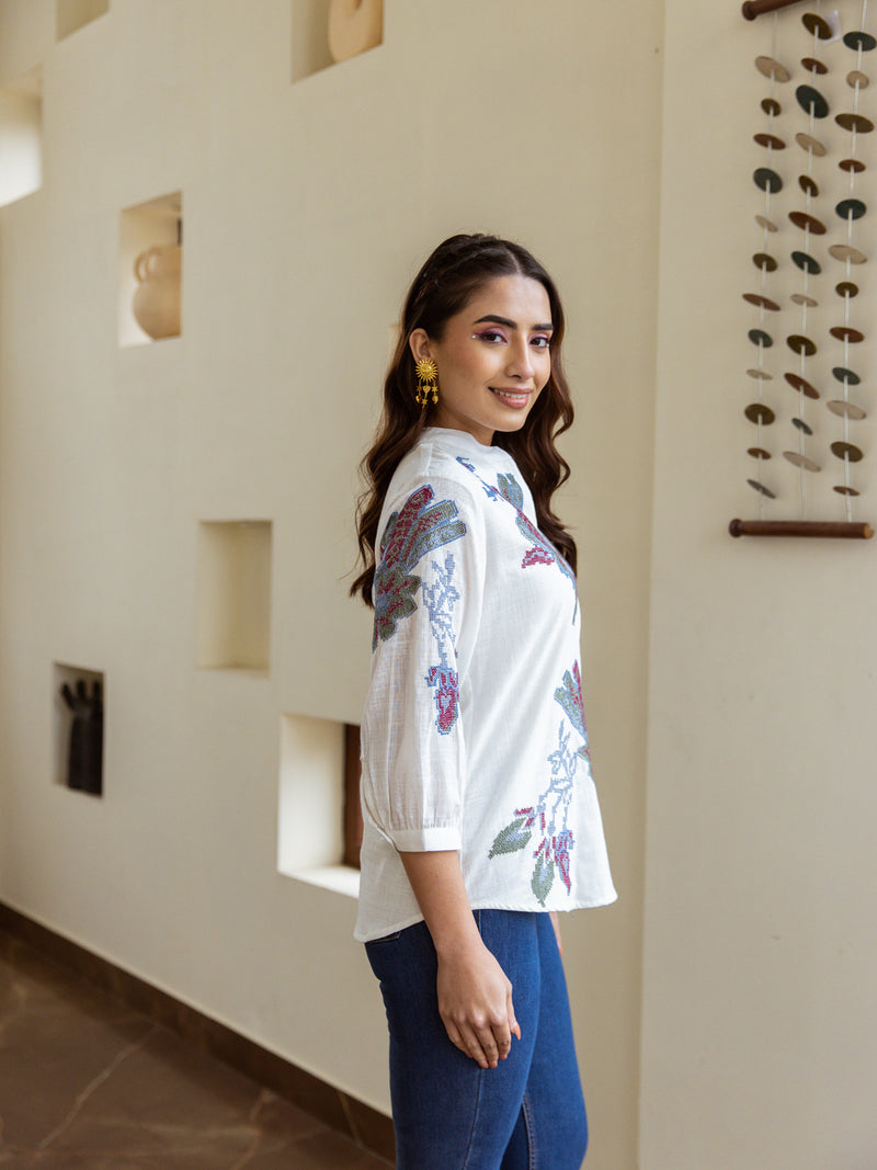 Hamsha white embroidery top