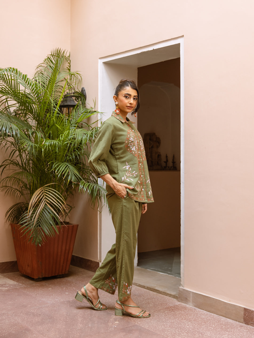 Nila Green Embroidery Co-ord set