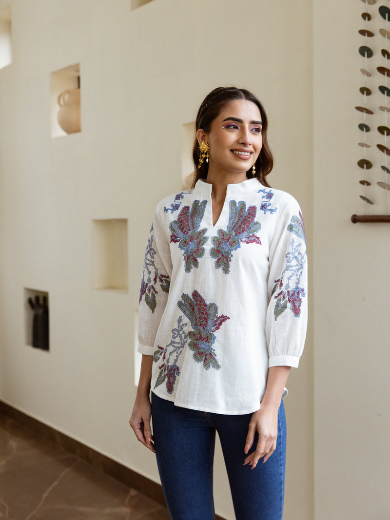 Hamsha white embroidery top