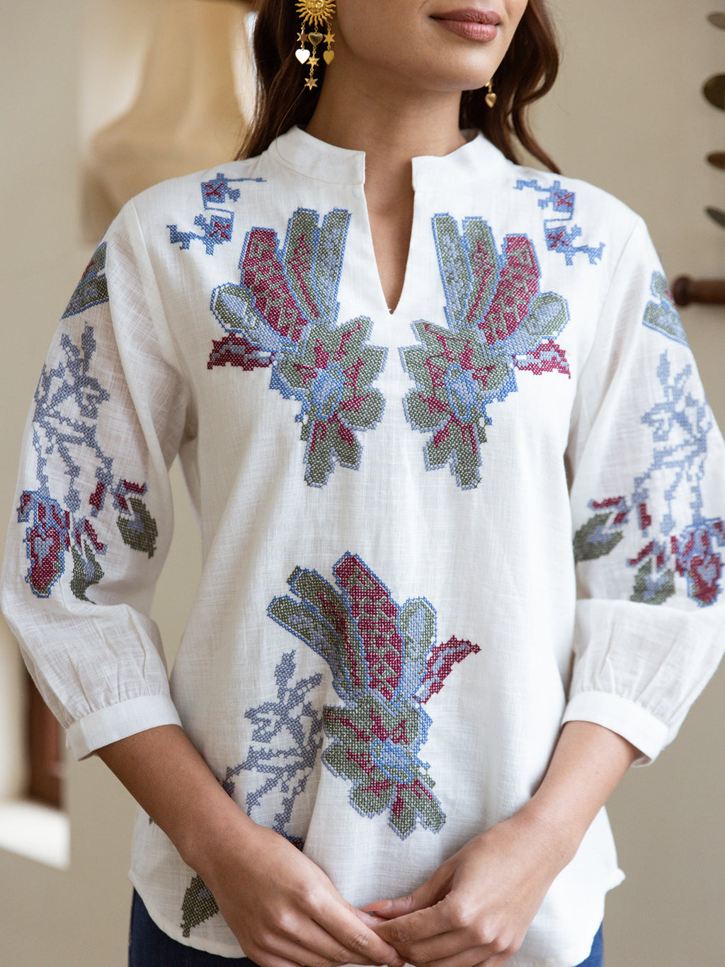 Hamsha White Embroidery Top