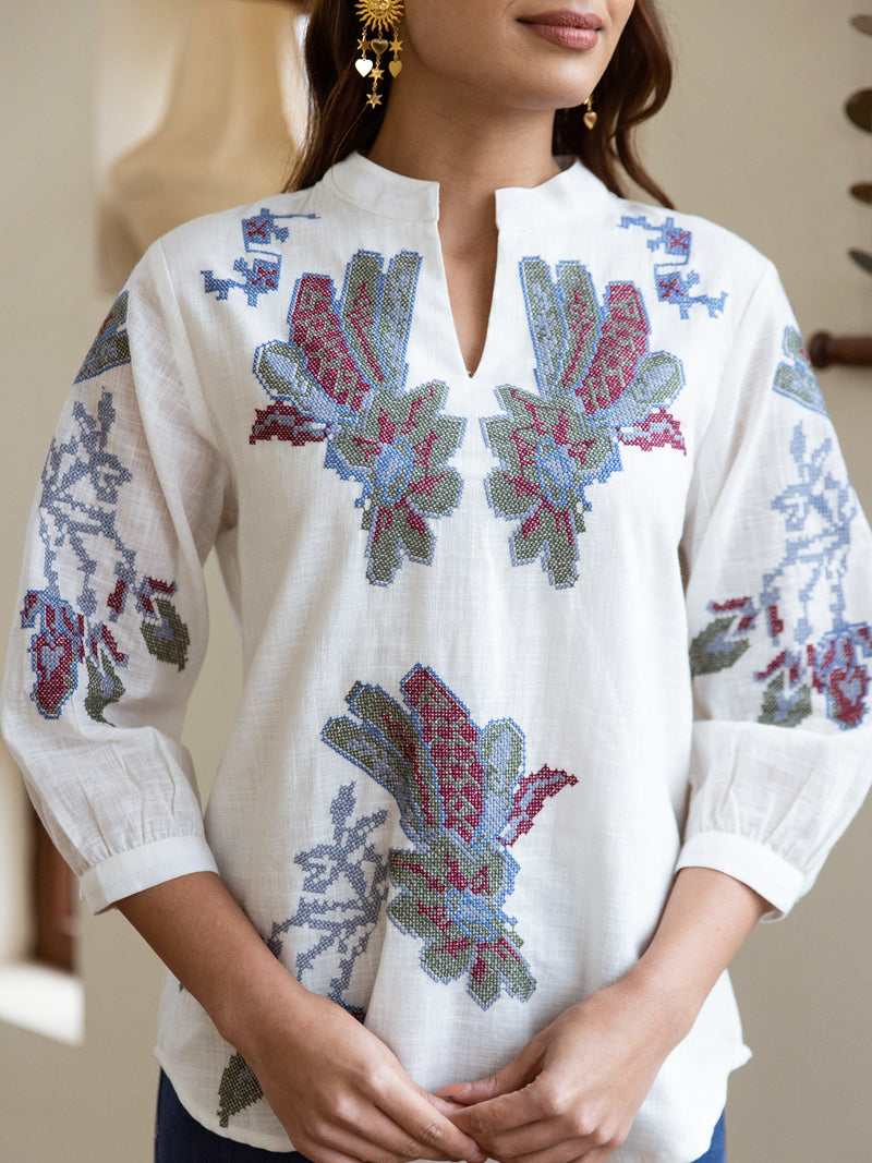 Hamsha white embroidery top