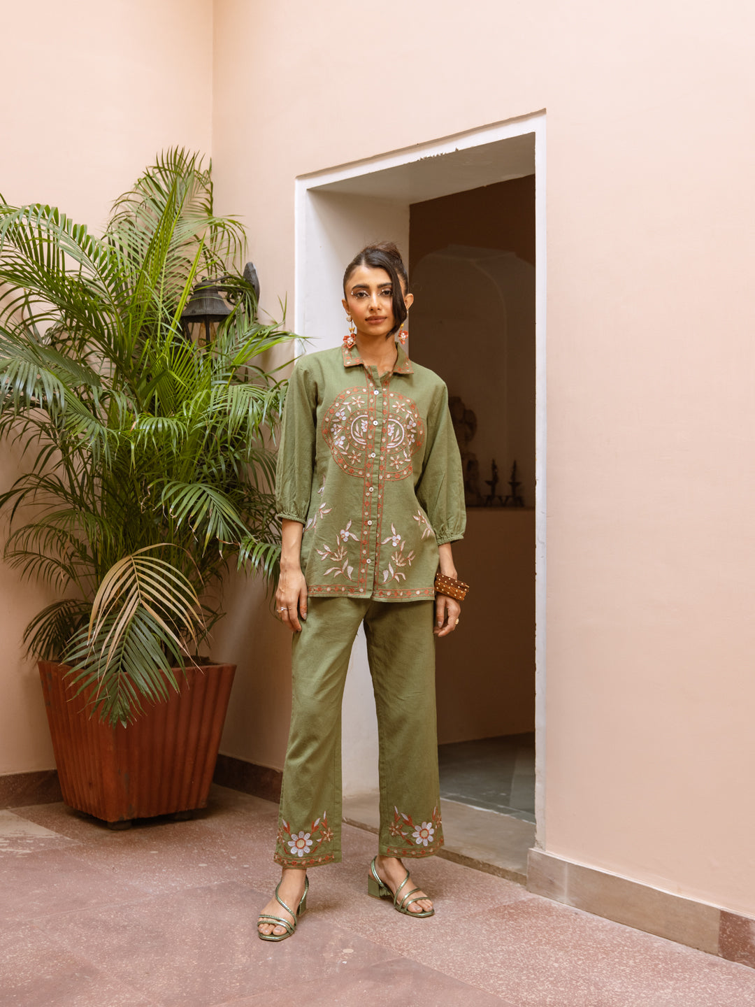 Nila Green Embroidery Co-ord set