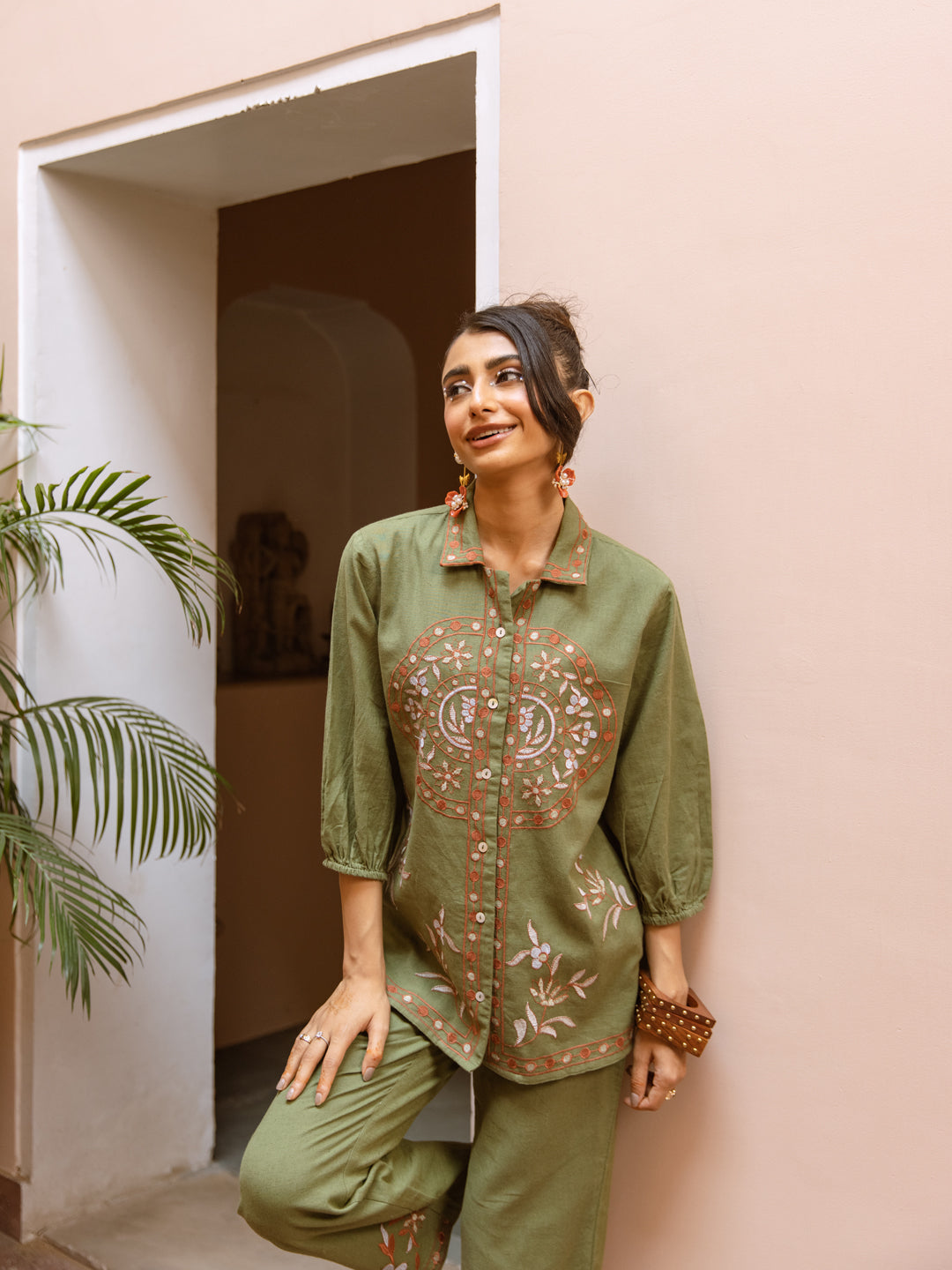 Nila Green Embroidery Co-ord set
