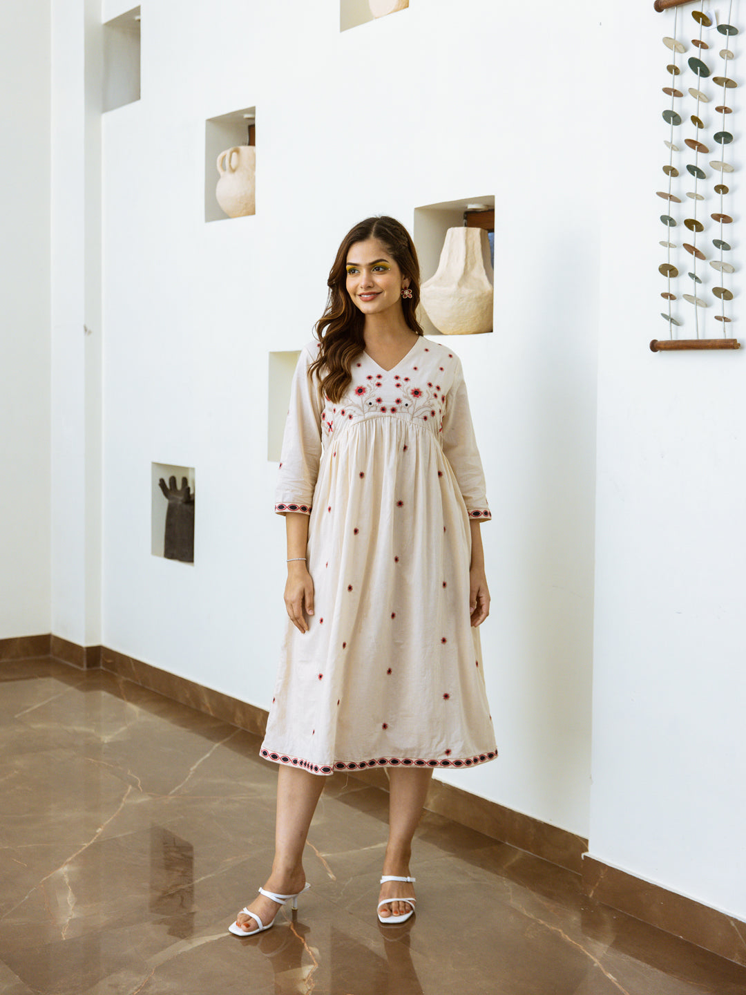 Siam Beige Embroidery Dress